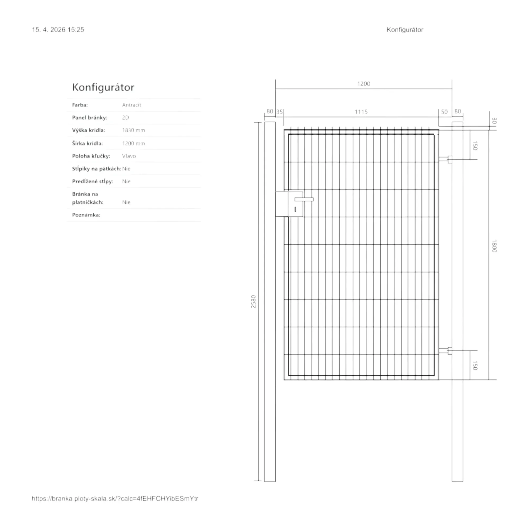 Bránka EGIDIA antracit 2D s prísluš. 1200x1830 mm