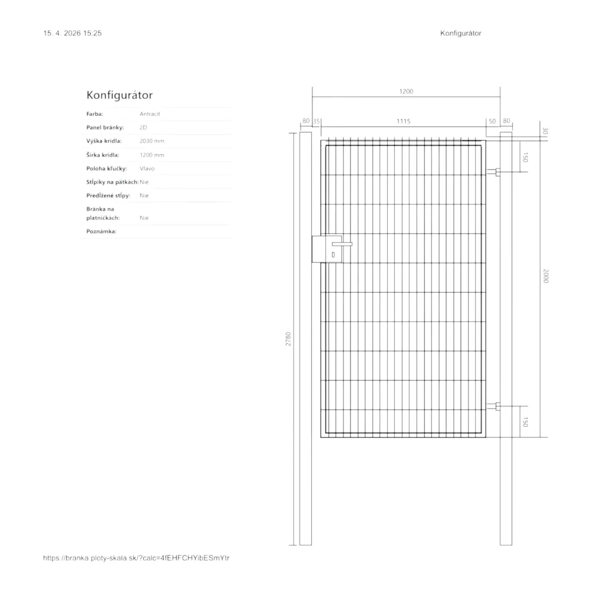 Bránka EGIDIA antracit 2D s prísluš. 1200x2030 mm