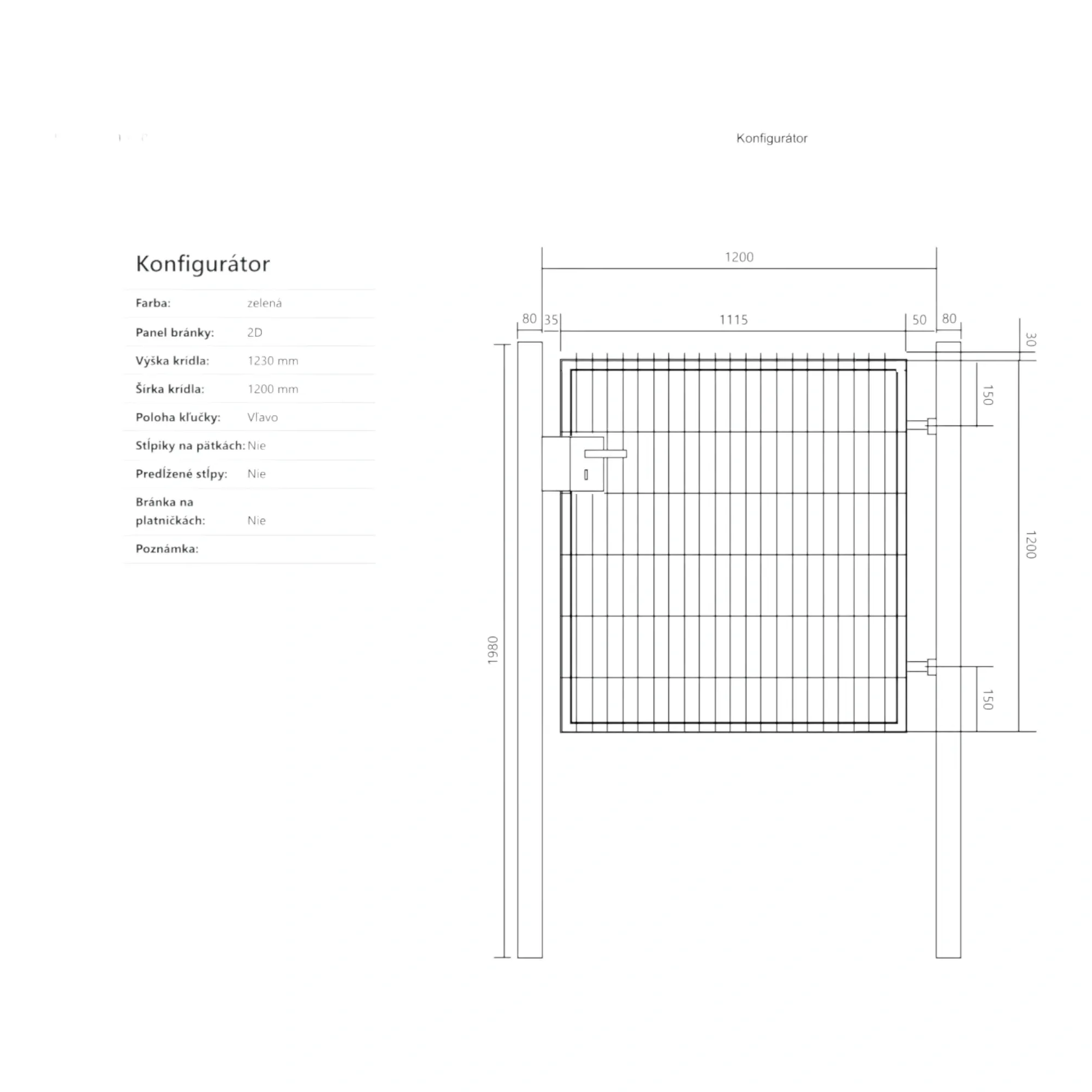 Bránka EGIDIA zelená 2D s prísluš. 1200x1230 mm