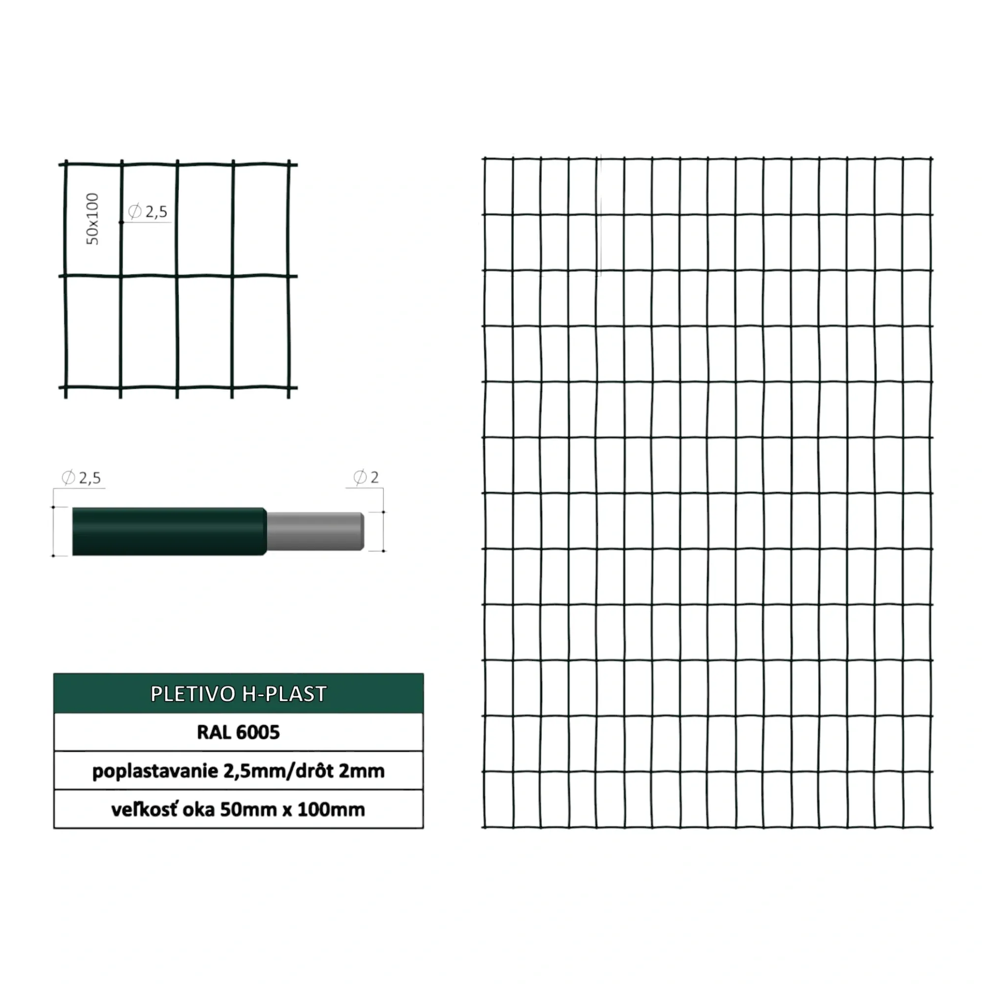 Pletivo H-plast zelené 50x100x2.5x1500 mm