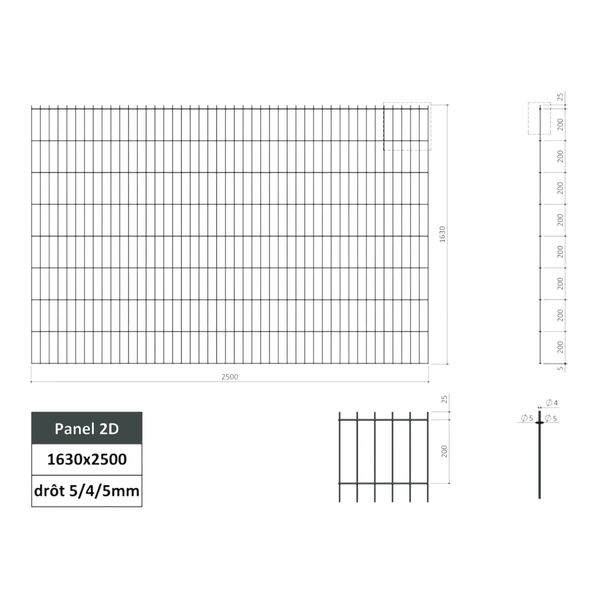 Plotový panel 2D 5/4/5 mm antracit 2500x1630 mm