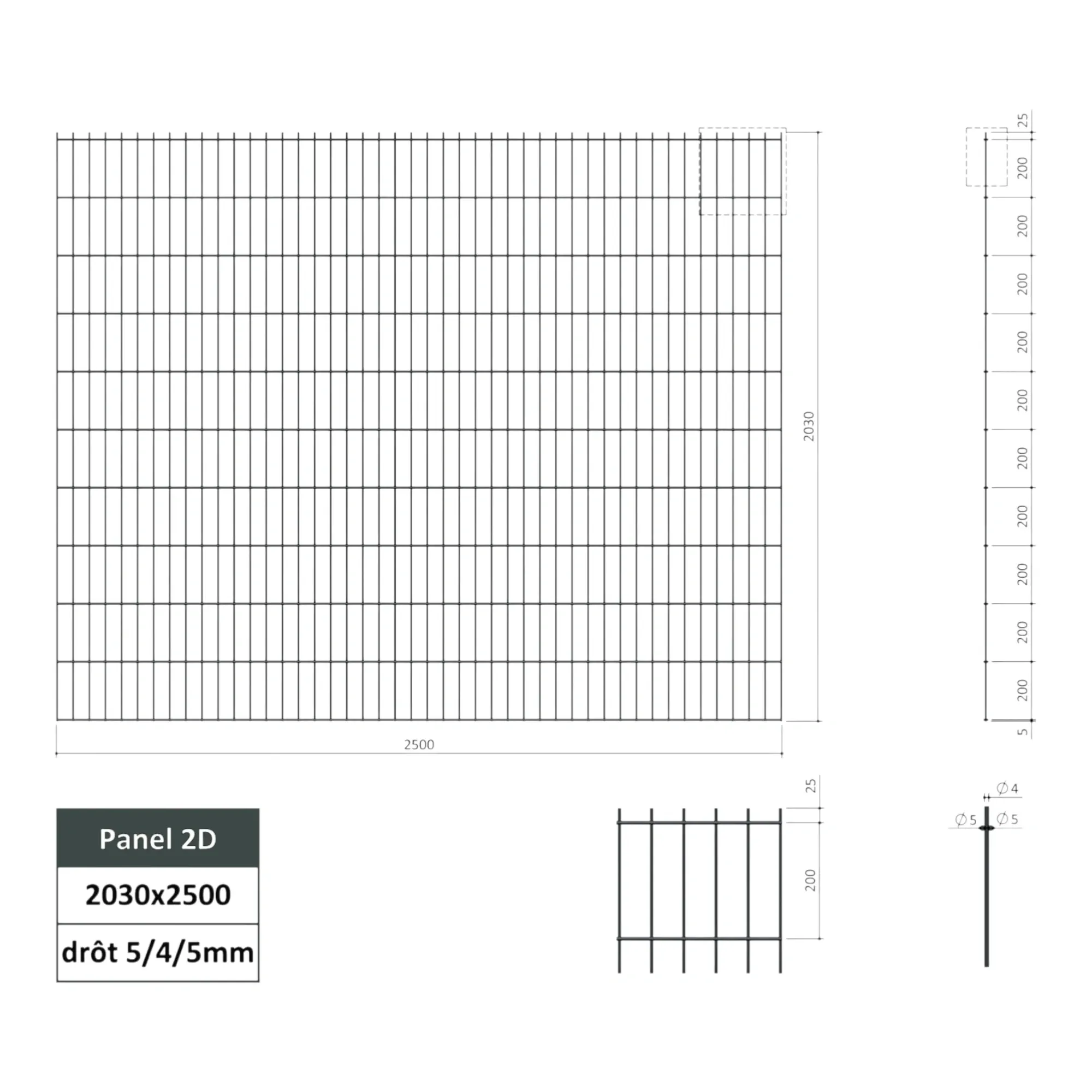 Plotový panel 2D 5/4/5 mm antracit 2500x2030 mm