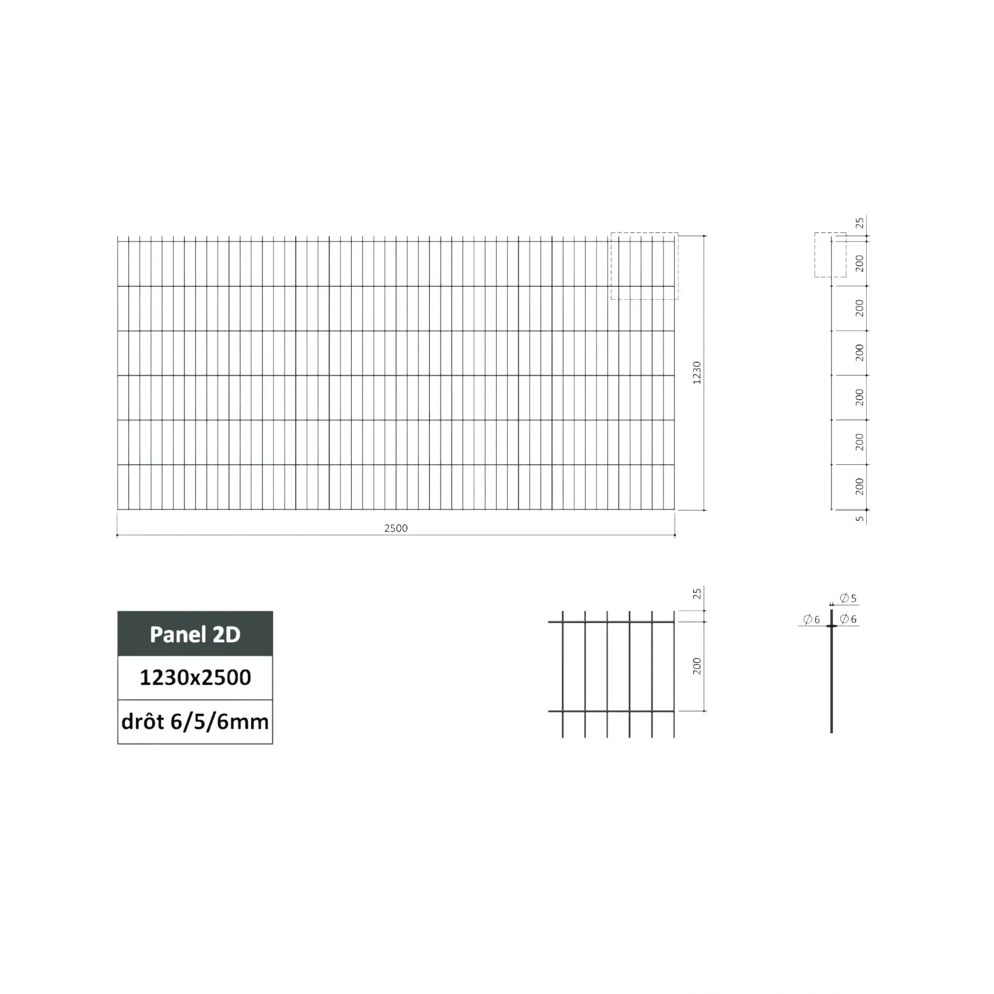 Plotový panel 2D 6/5/6 mm antracit 2500x1230 mm
