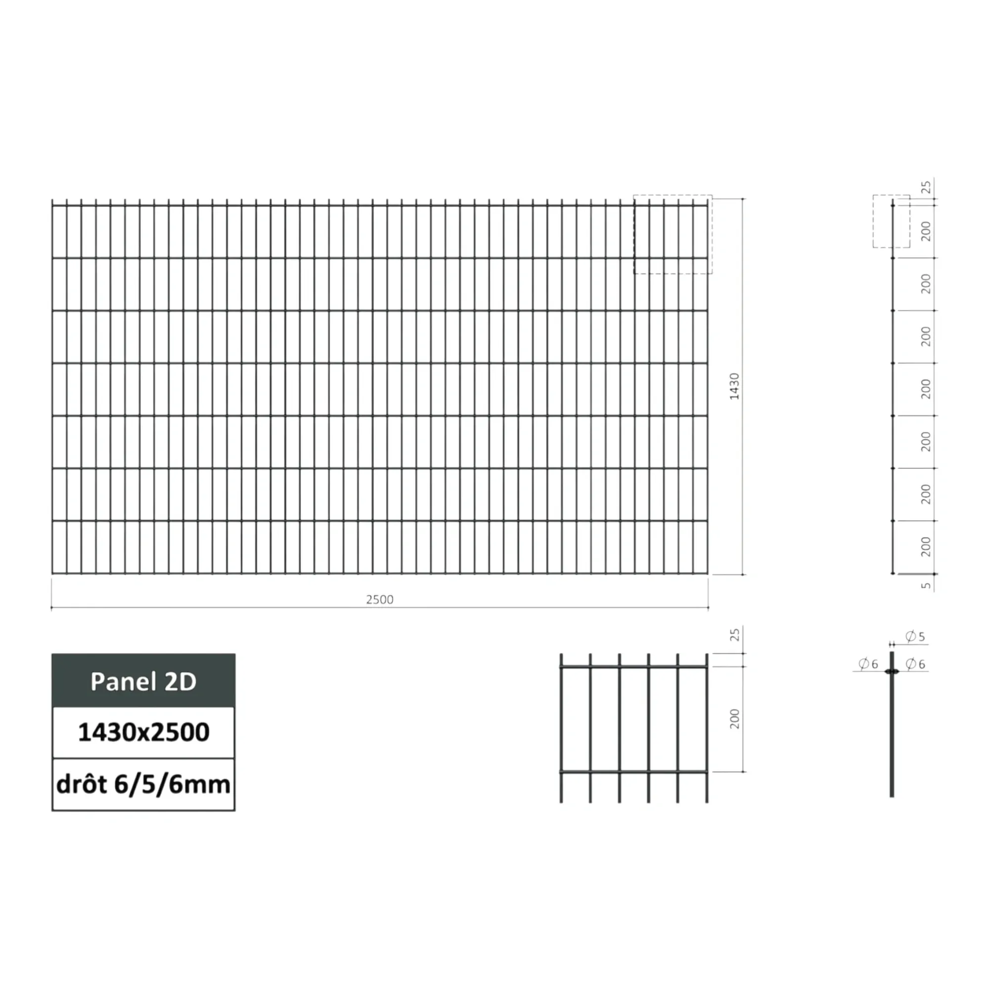 Plotový panel 2D 6/5/6 mm bez úpravy 2500x1430 mm