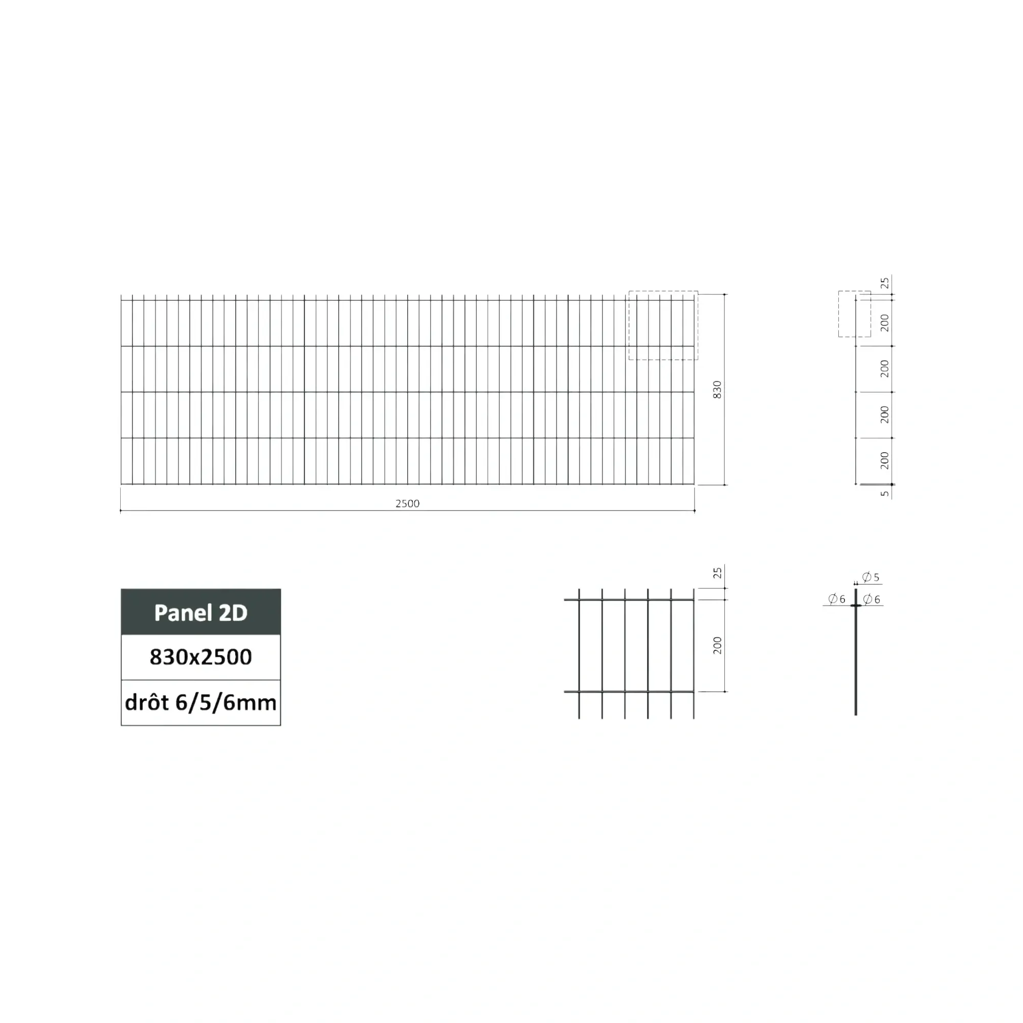 Plotový panel 2D 6/5/6 mm zelený 2500x830 mm
