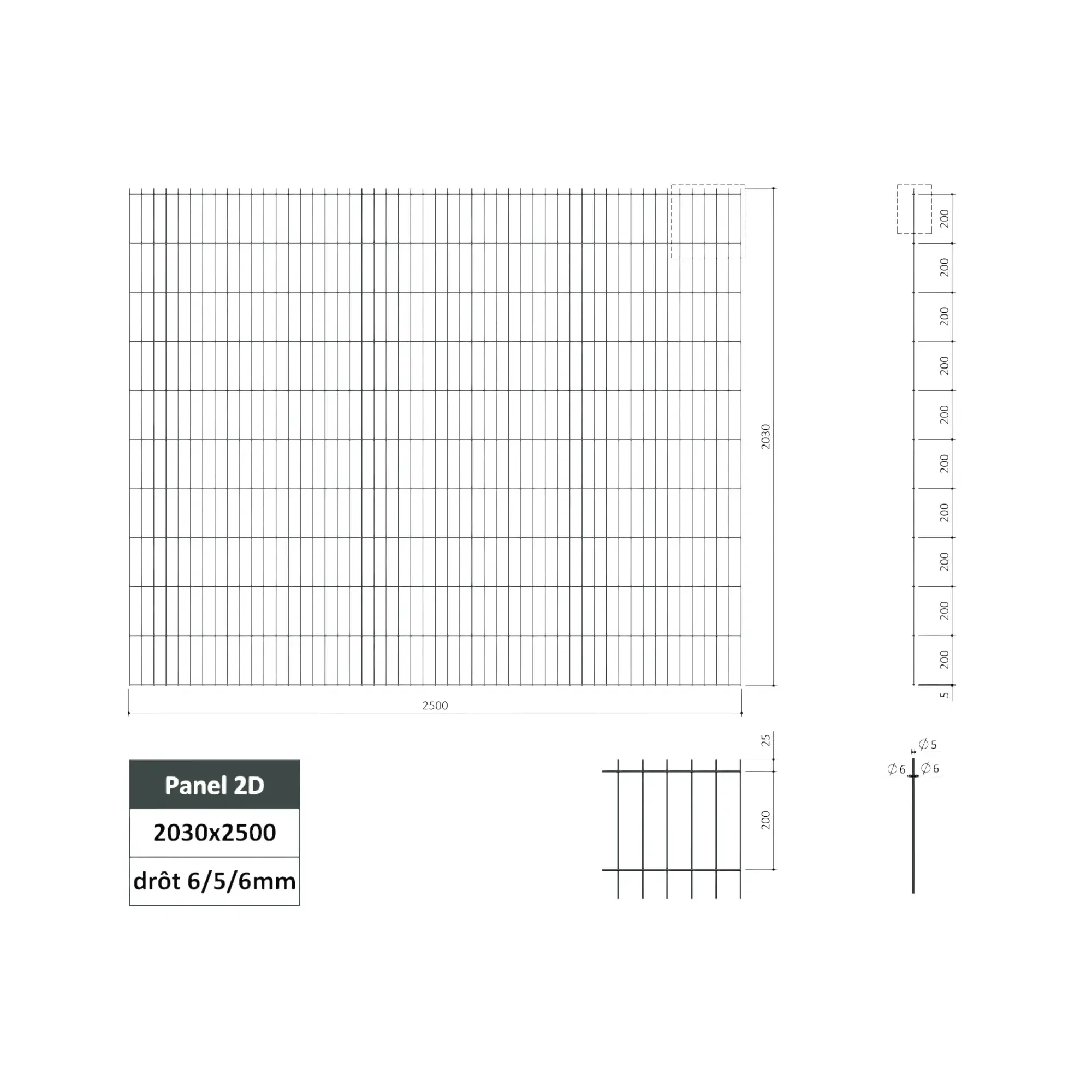 Plotový panel 2D 6/5/6 mm ZN 2500x2030 mm