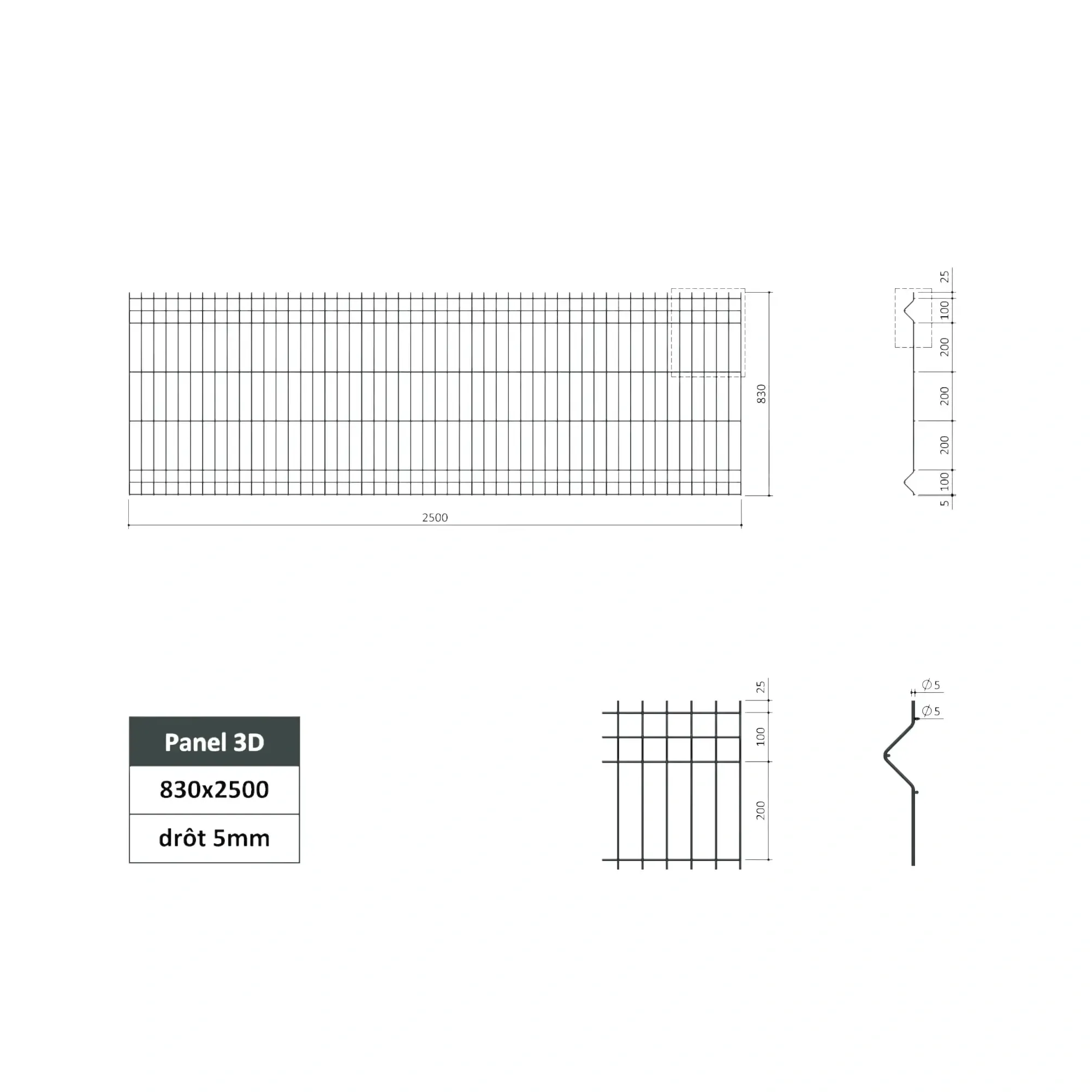 Plotový panel 3D 5 mm antracit 2500x830 mm